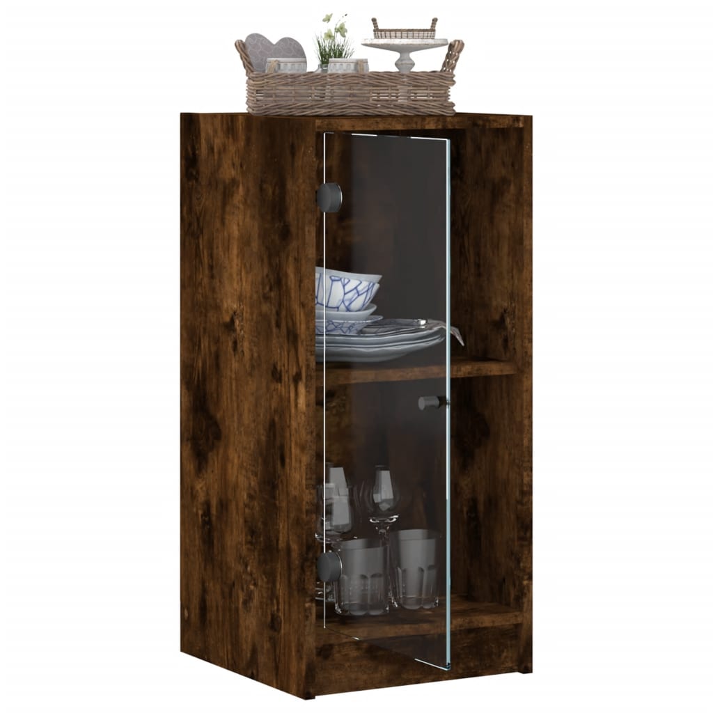 Side Cabinet with Glass Doors Smoked Oak 35x37x75.5 cm