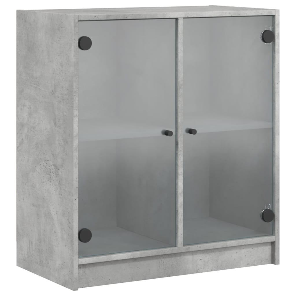 Side Cabinet with Glass Doors Concrete Grey 68x37x75.5 cm