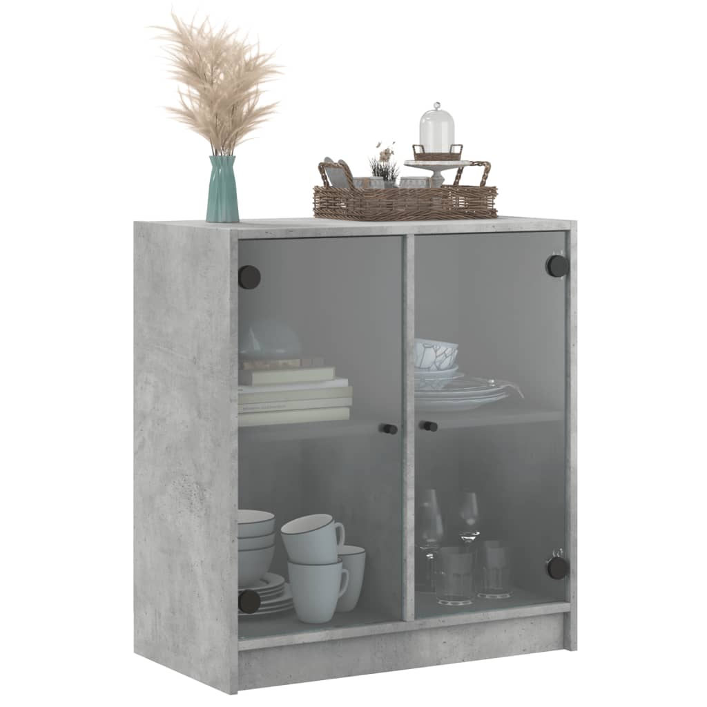 Side Cabinet with Glass Doors Concrete Grey 68x37x75.5 cm