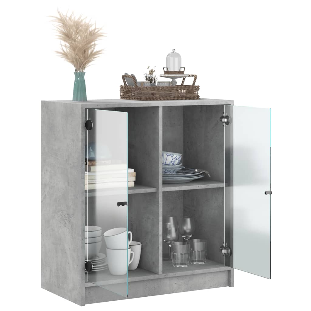 Side Cabinet with Glass Doors Concrete Grey 68x37x75.5 cm