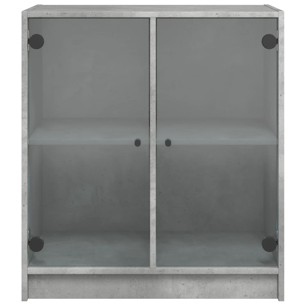 Side Cabinet with Glass Doors Concrete Grey 68x37x75.5 cm