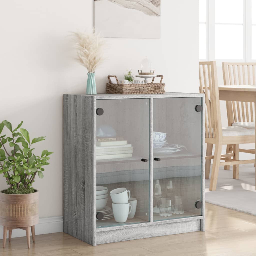 Side Cabinet with Glass Doors Grey Sonoma 68x37x75.5 cm