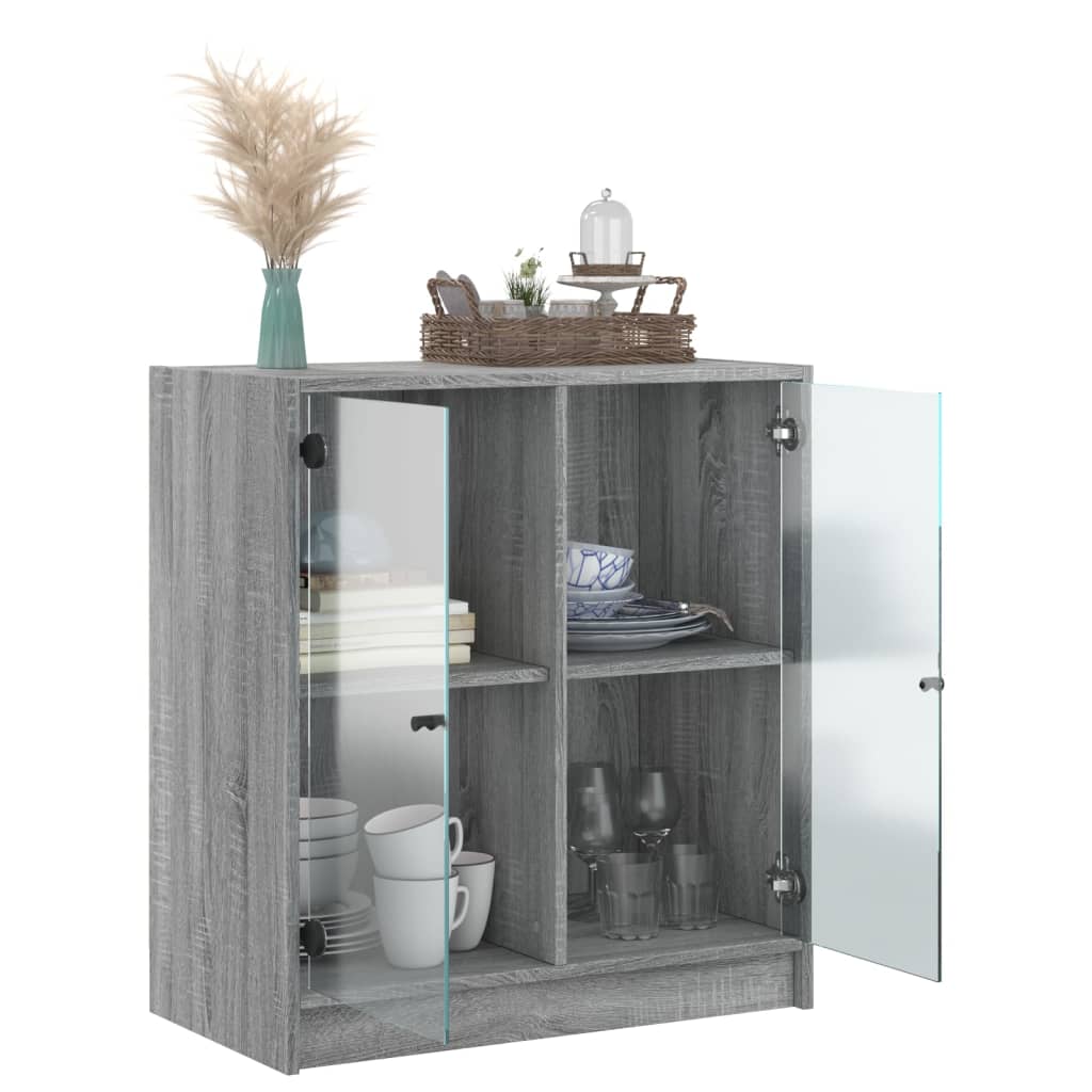 Side Cabinet with Glass Doors Grey Sonoma 68x37x75.5 cm