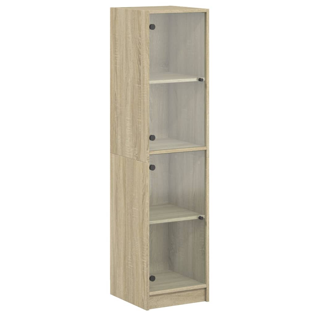 Highboard with Glass Doors Sonoma Oak 35x37x142 cm