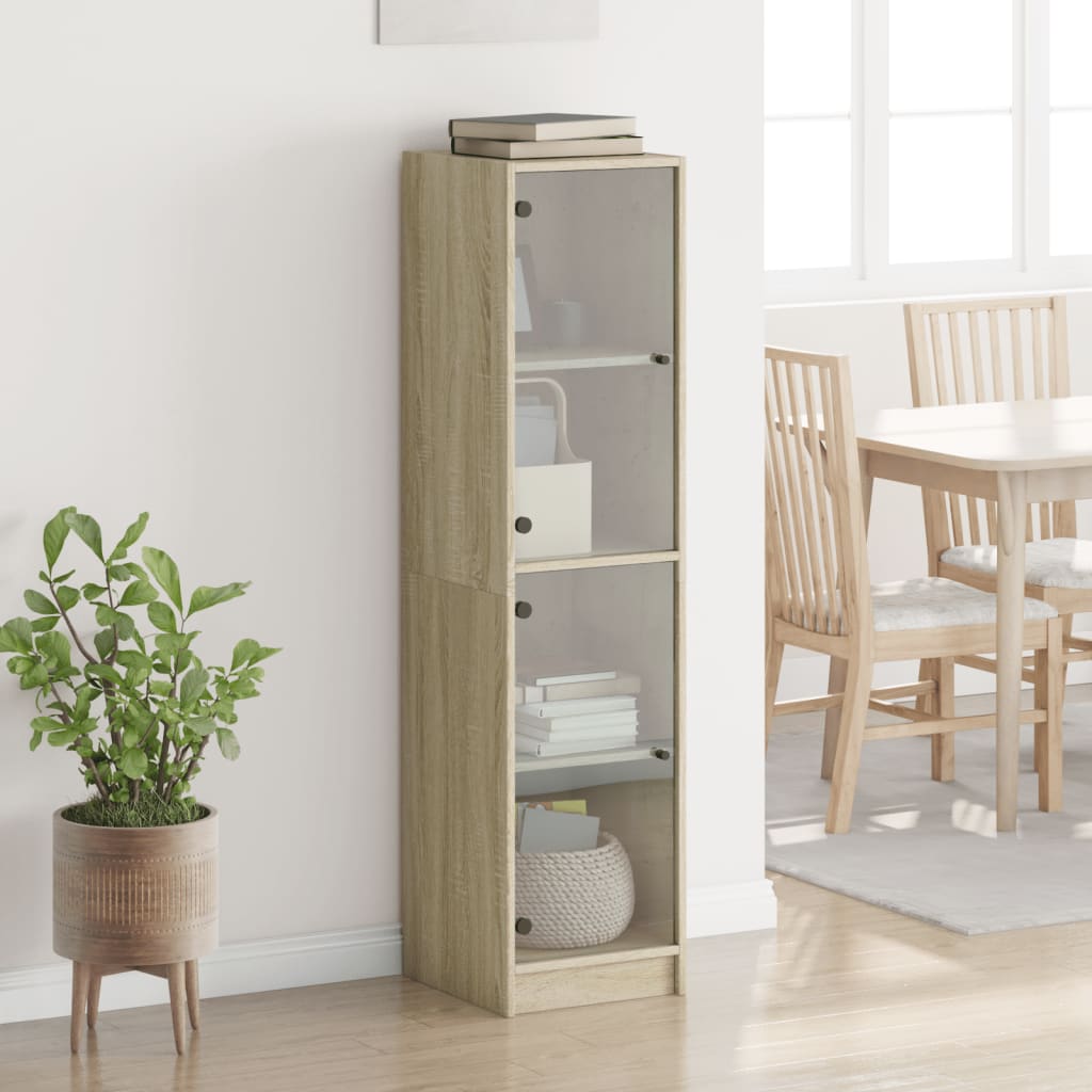 Highboard with Glass Doors Sonoma Oak 35x37x142 cm
