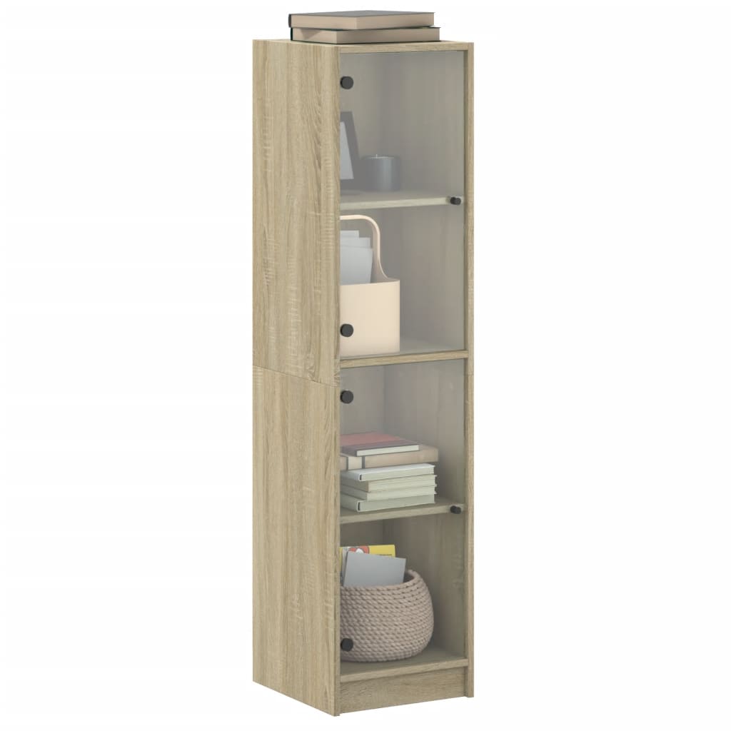 Highboard with Glass Doors Sonoma Oak 35x37x142 cm