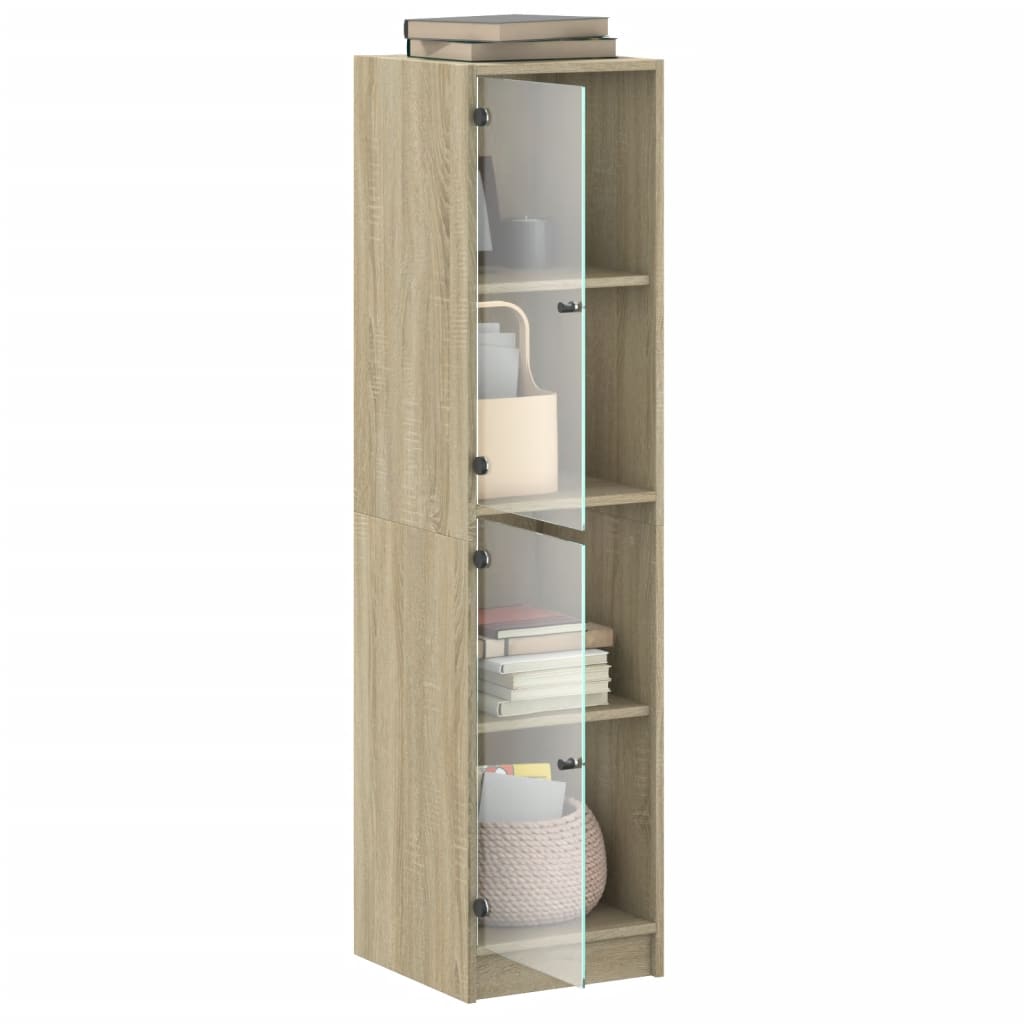 Highboard with Glass Doors Sonoma Oak 35x37x142 cm