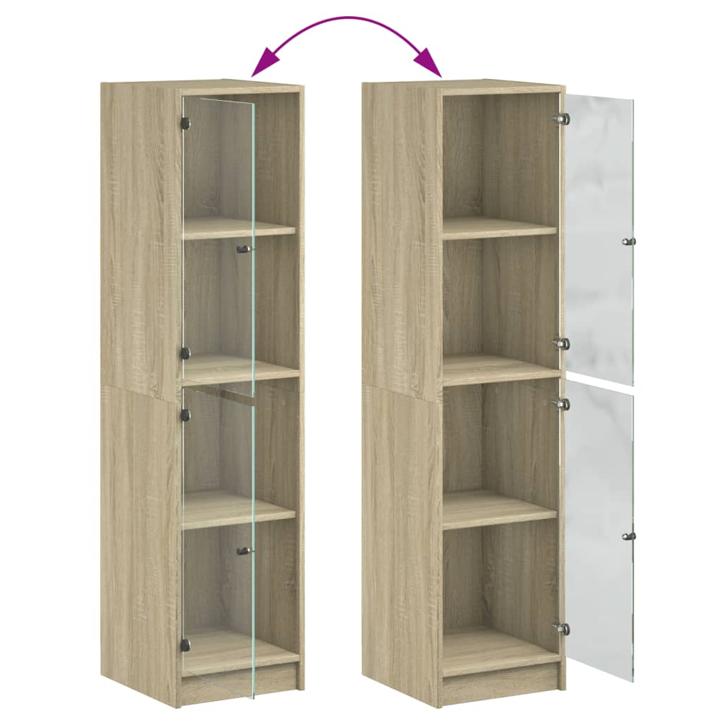 Highboard with Glass Doors Sonoma Oak 35x37x142 cm