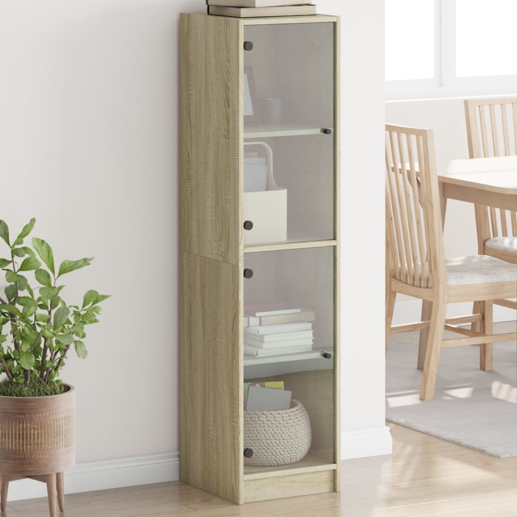 Highboard with Glass Doors Sonoma Oak 35x37x142 cm