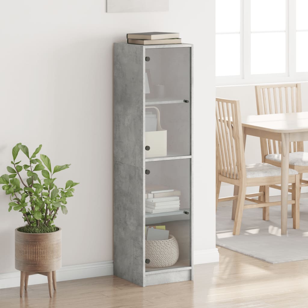 Highboard with Glass Doors Concrete Grey 35x37x142 cm