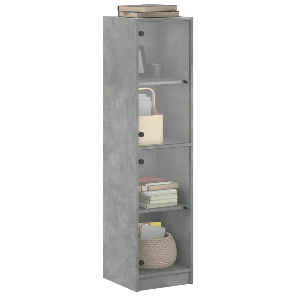 Highboard with Glass Doors Concrete Grey 35x37x142 cm