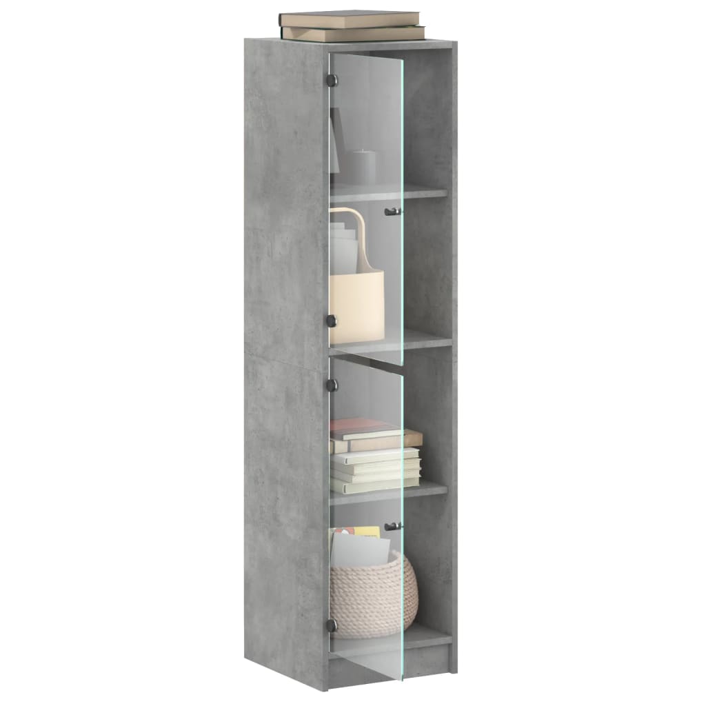 Highboard with Glass Doors Concrete Grey 35x37x142 cm
