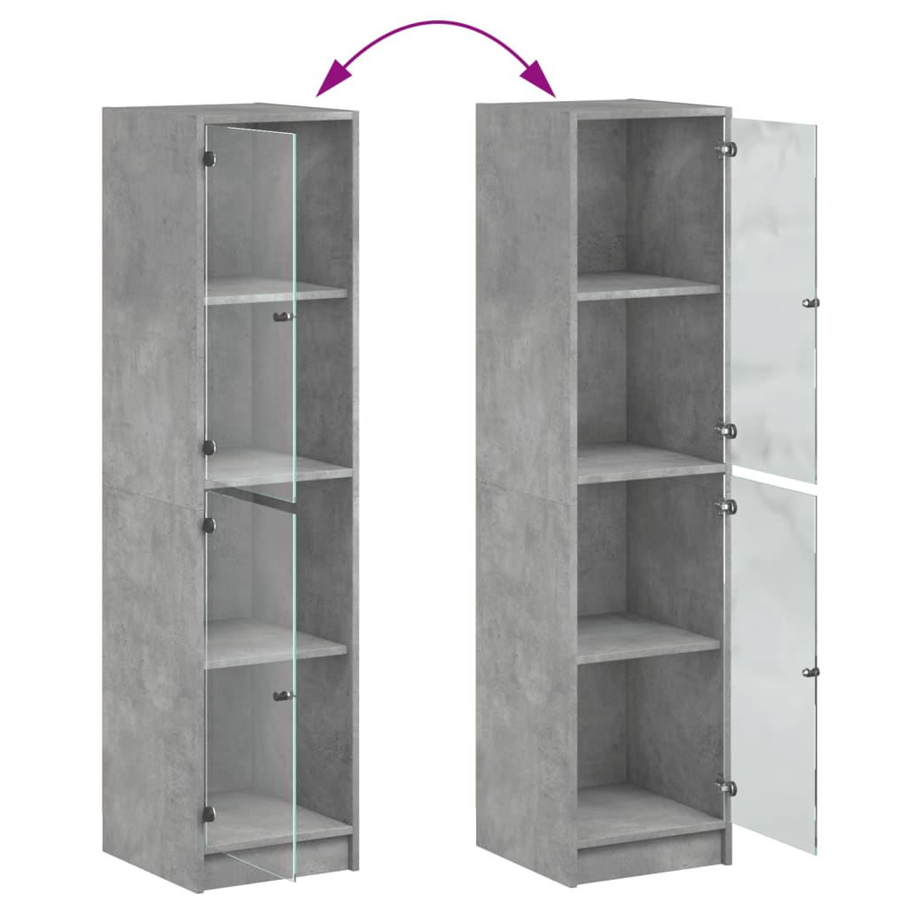 Highboard with Glass Doors Concrete Grey 35x37x142 cm