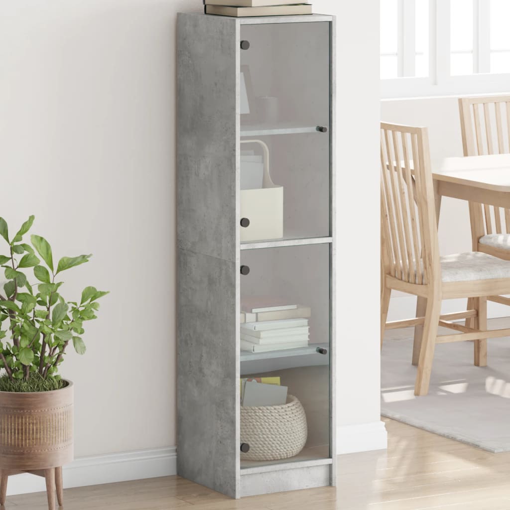 Highboard with Glass Doors Concrete Grey 35x37x142 cm