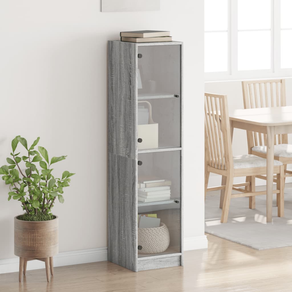 Highboard with Glass Doors Grey Sonoma 35x37x142 cm