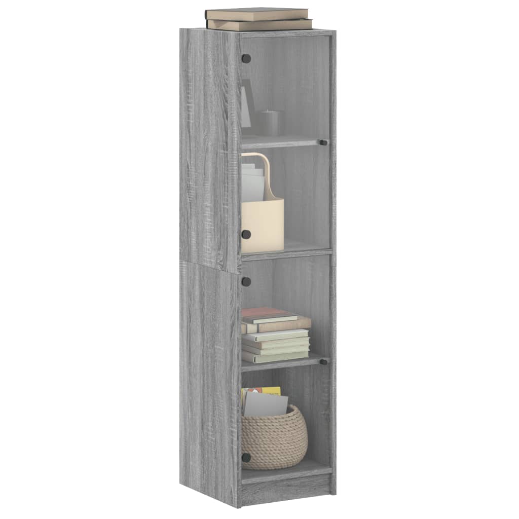 Highboard with Glass Doors Grey Sonoma 35x37x142 cm