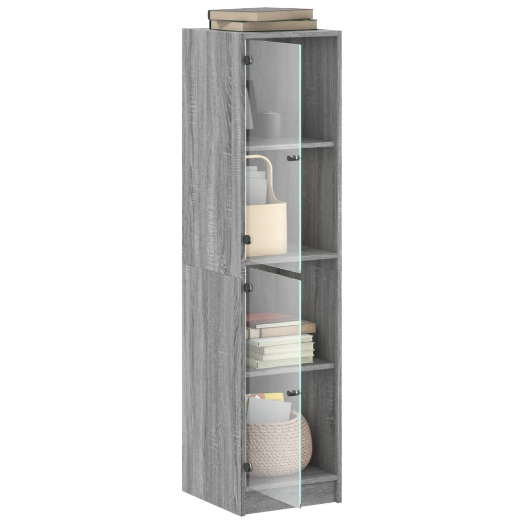 Highboard with Glass Doors Grey Sonoma 35x37x142 cm