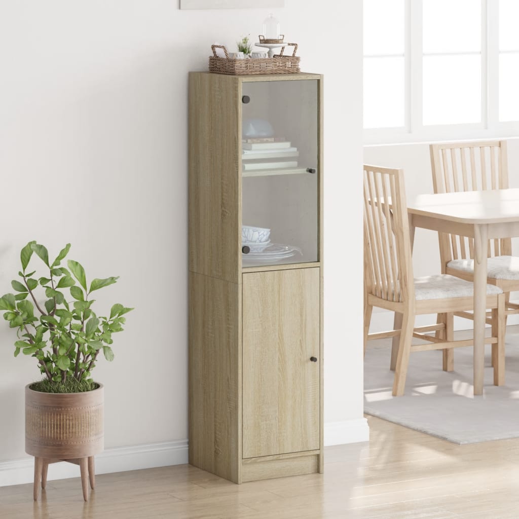Highboard with Glass Door Sonoma Oak 35x37x142 cm