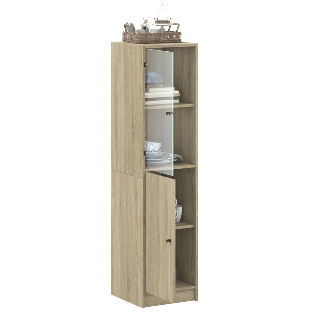 Highboard with Glass Door Sonoma Oak 35x37x142 cm