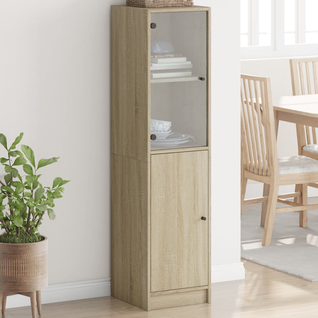Highboard with Glass Door Sonoma Oak 35x37x142 cm