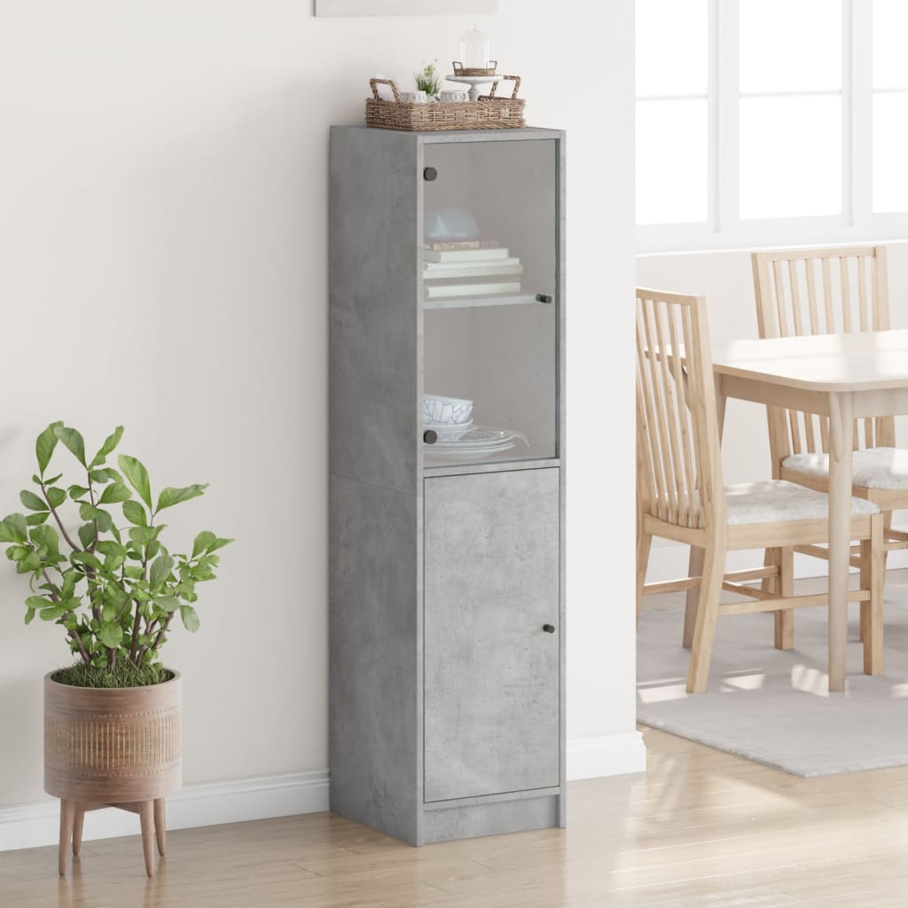 Highboard with Glass Door Concrete Grey 35x37x142 cm
