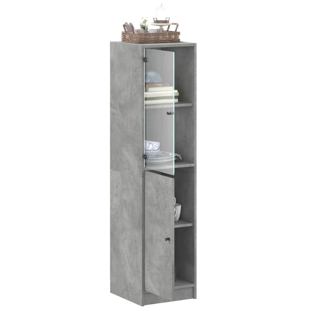 Highboard with Glass Door Concrete Grey 35x37x142 cm