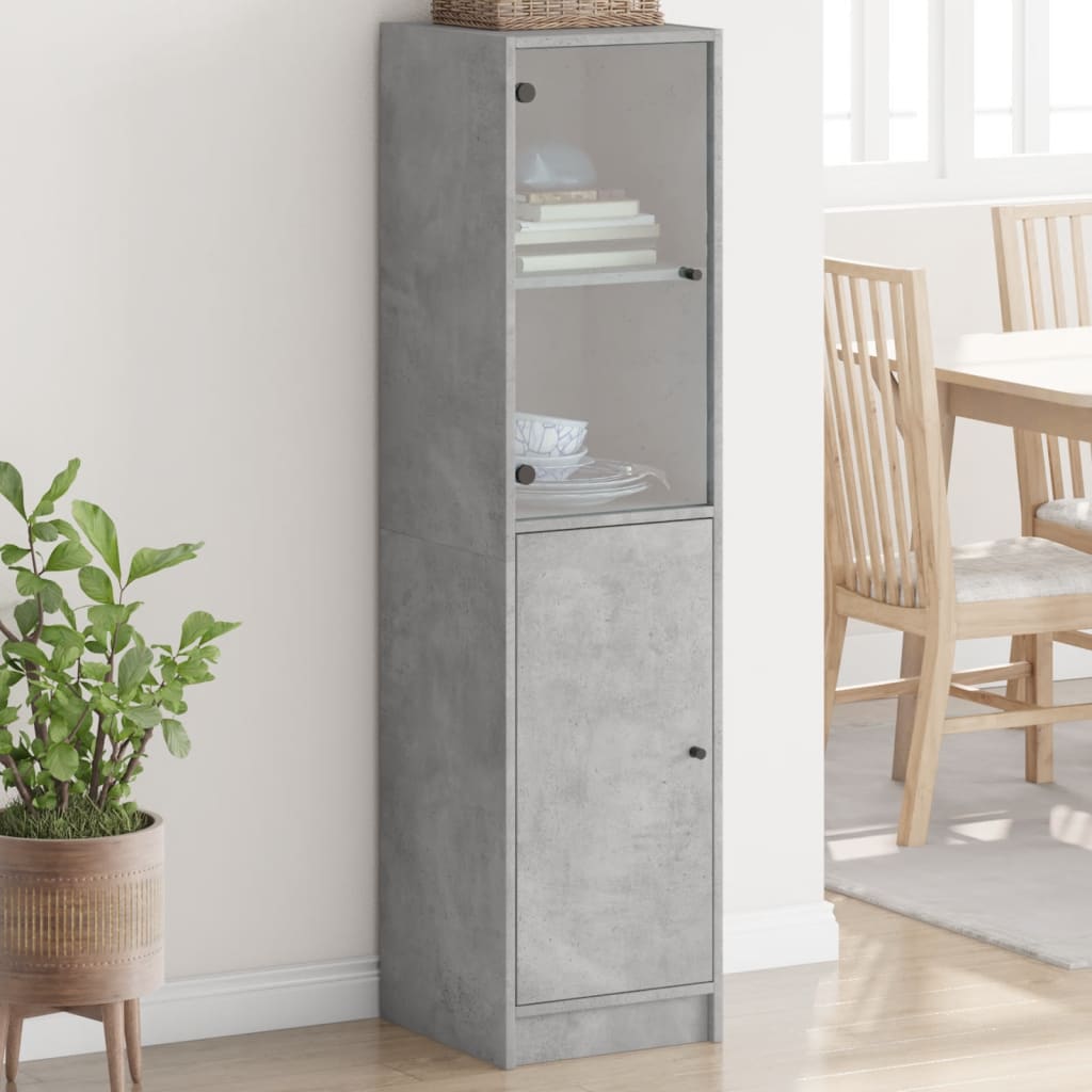 Highboard with Glass Door Concrete Grey 35x37x142 cm