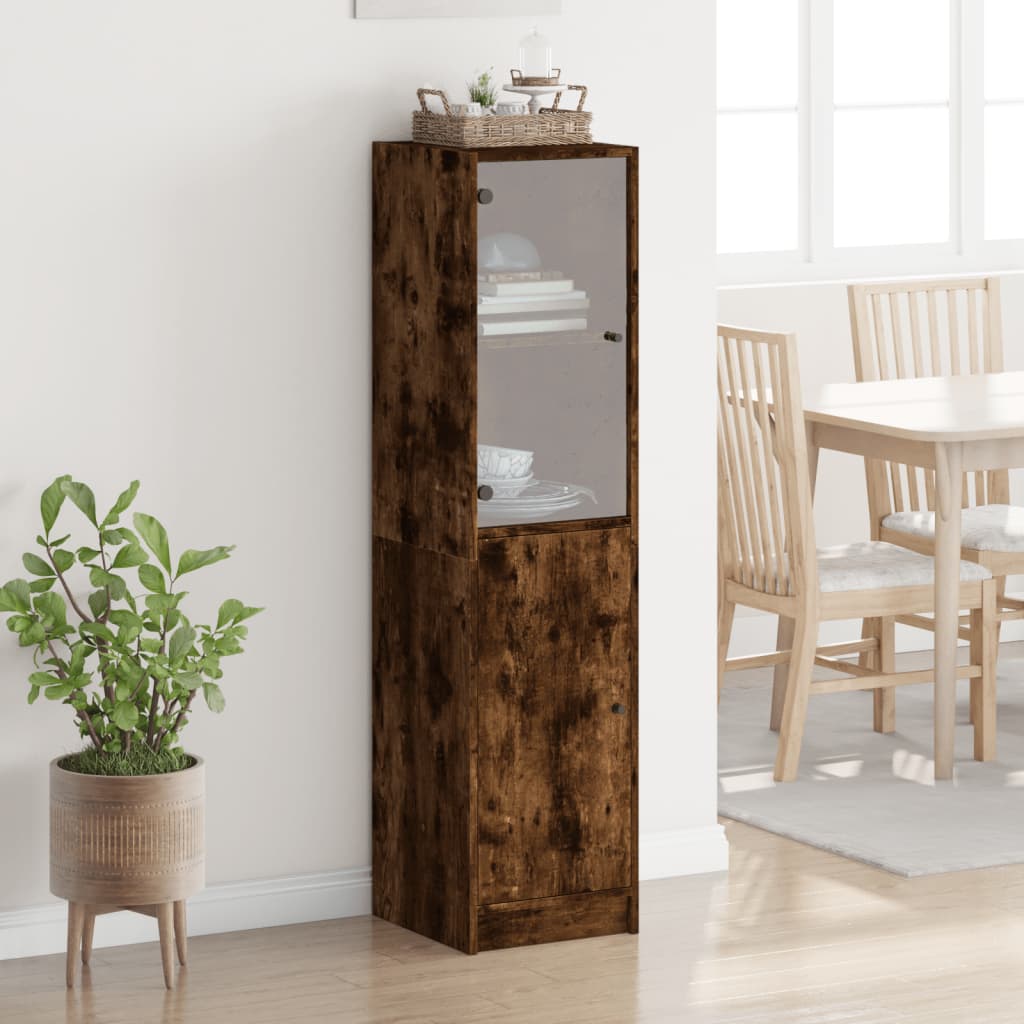 Highboard with Glass Door Smoked Oak 35x37x142 cm