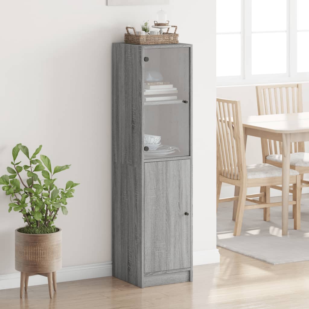 Highboard with Glass Door Grey Sonoma 35x37x142 cm