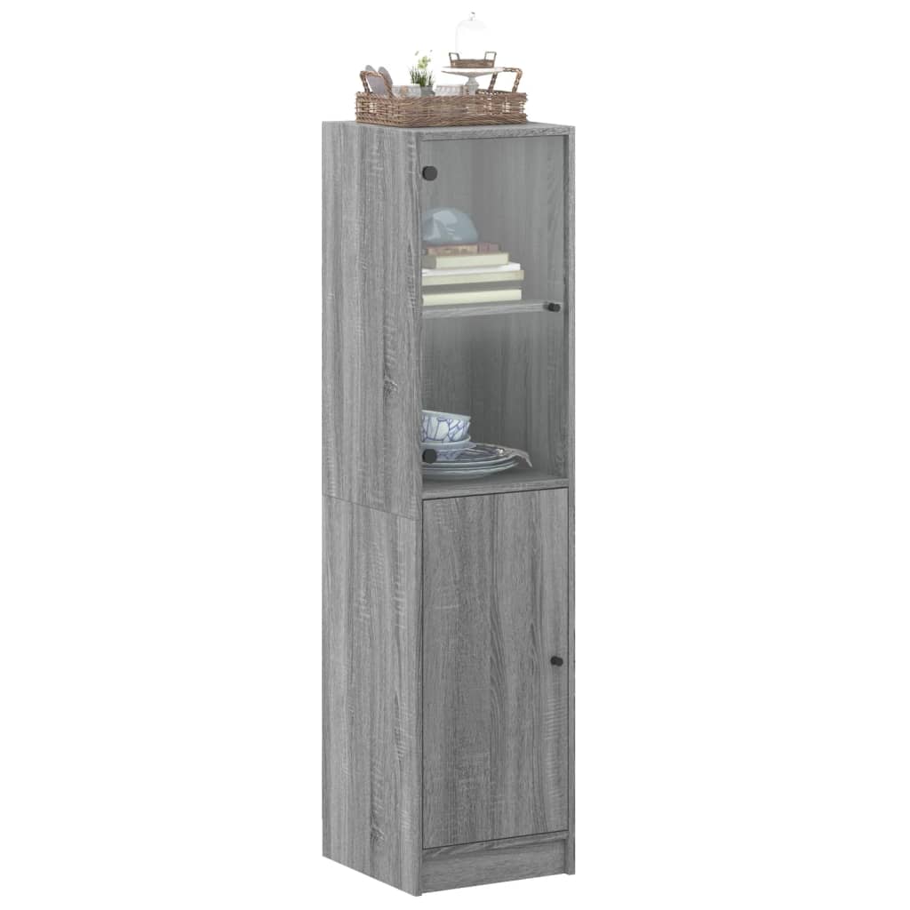 Highboard with Glass Door Grey Sonoma 35x37x142 cm