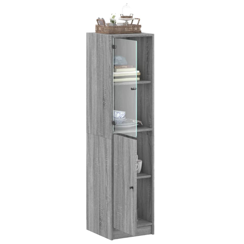 Highboard with Glass Door Grey Sonoma 35x37x142 cm