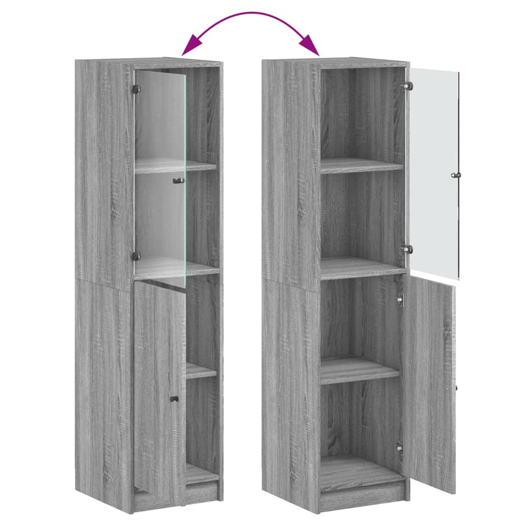 Highboard with Glass Door Grey Sonoma 35x37x142 cm