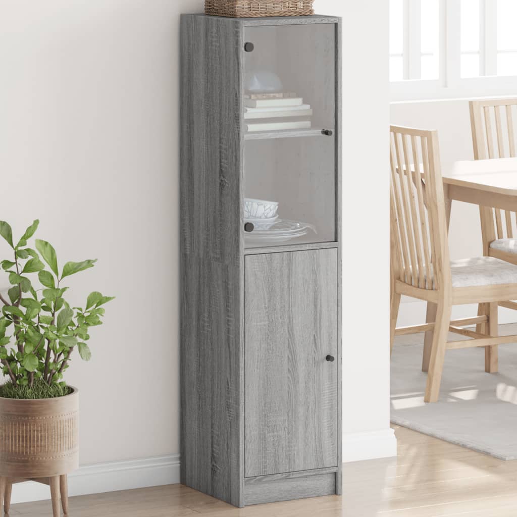 Highboard with Glass Door Grey Sonoma 35x37x142 cm