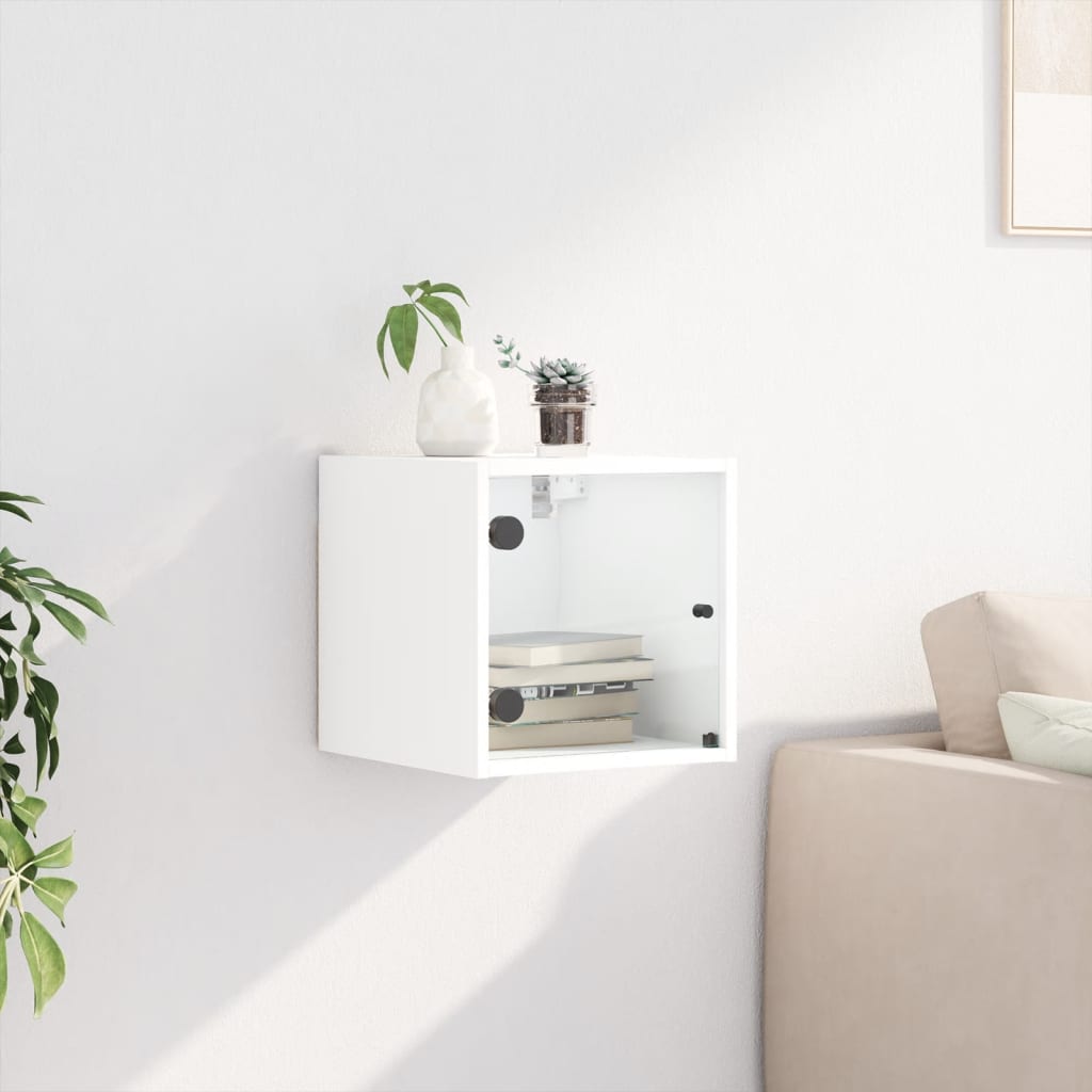 Bedside Cabinet with Glass Door White 35x37x35 cm