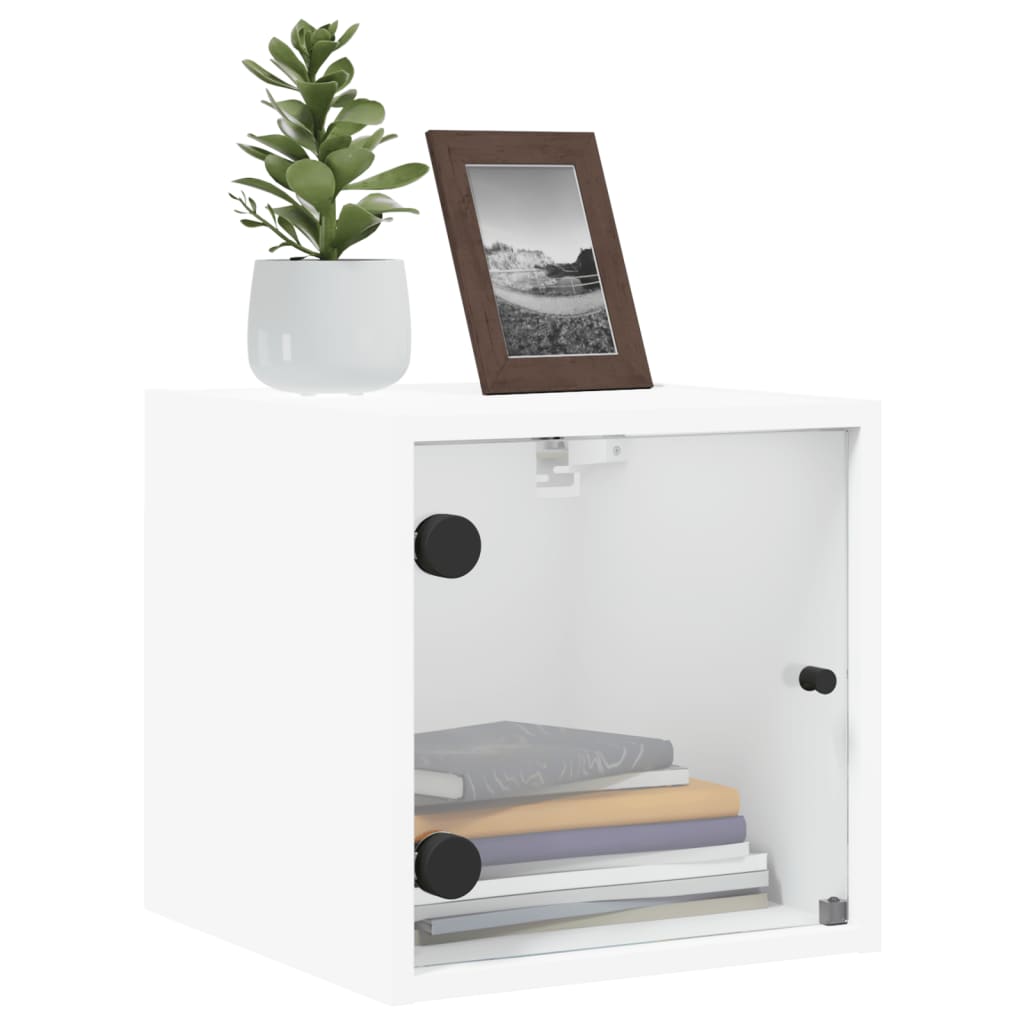 Bedside Cabinet with Glass Door White 35x37x35 cm