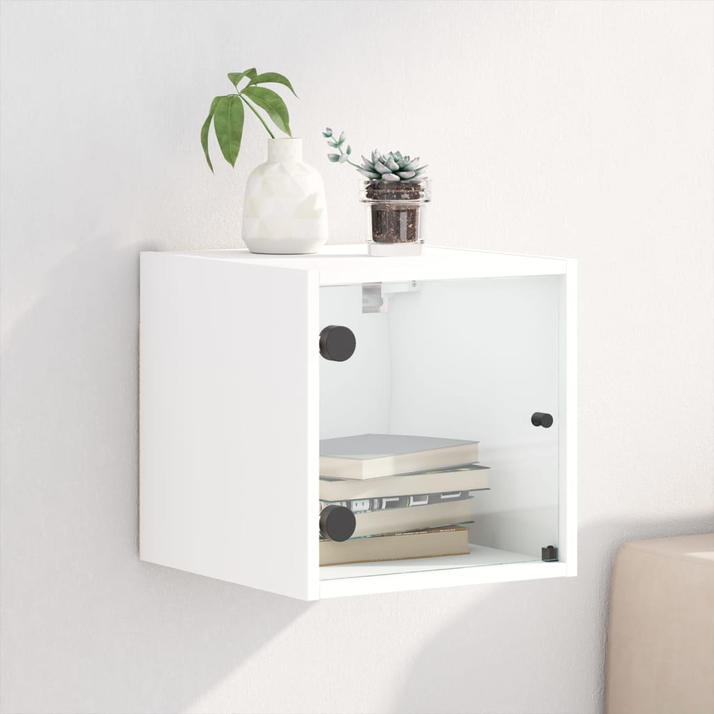 Bedside Cabinet with Glass Door White 35x37x35 cm