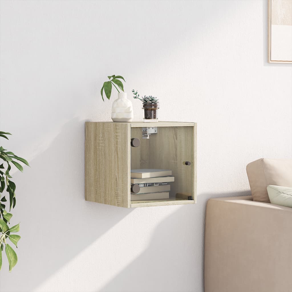 Bedside Cabinet with Glass Door Sonoma Oak 35x37x35 cm