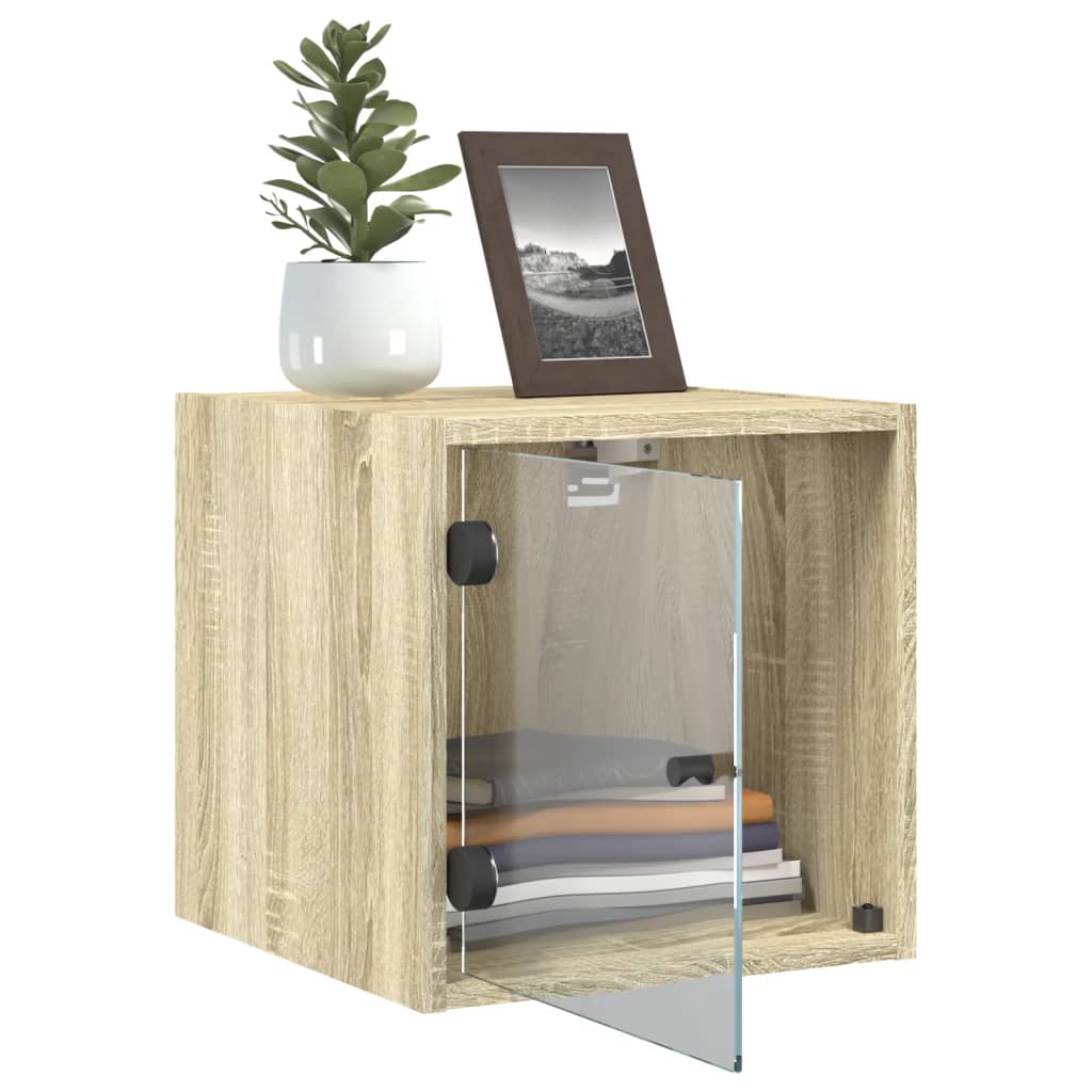 Bedside Cabinet with Glass Door Sonoma Oak 35x37x35 cm