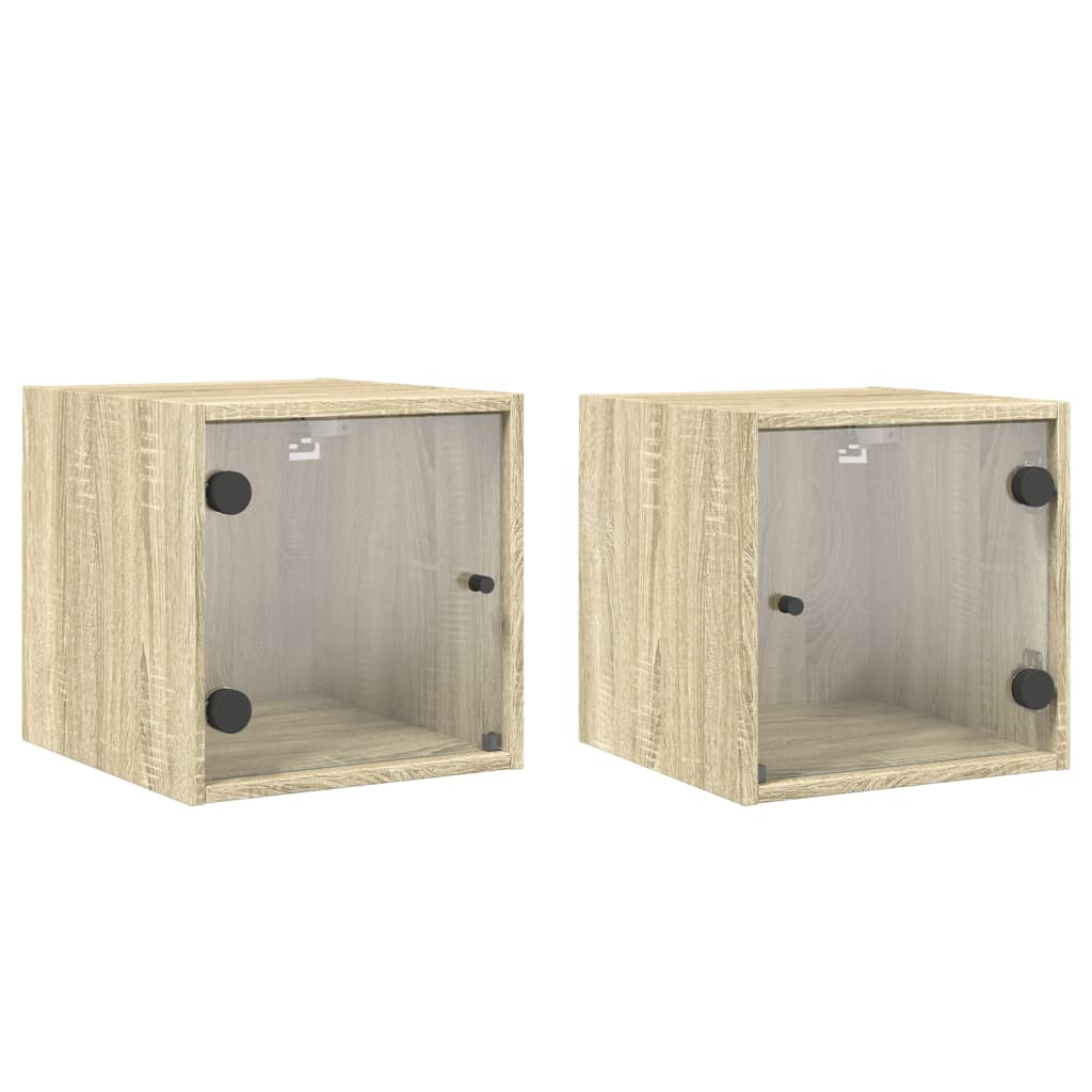Bedside Cabinets with Glass Doors 2 pcs Sonoma Oak 35x37x35 cm