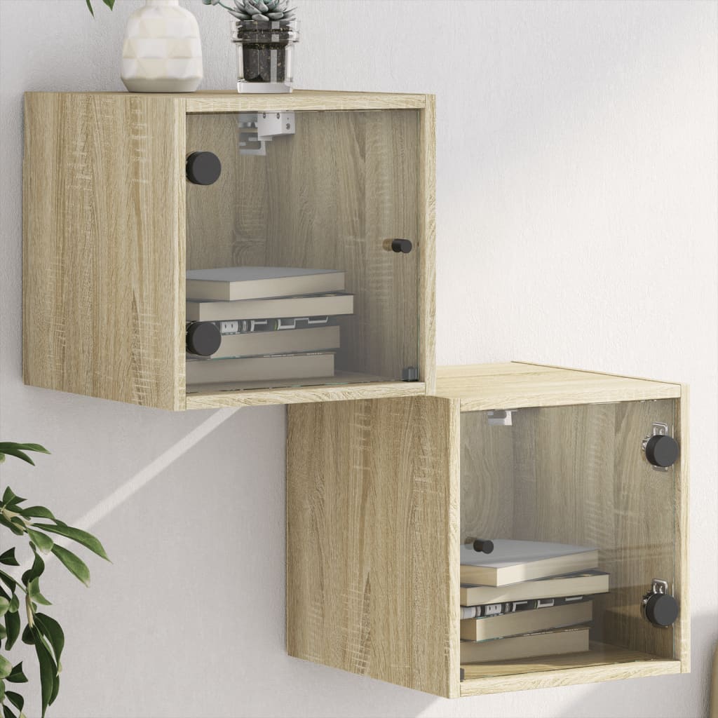Bedside Cabinets with Glass Doors 2 pcs Sonoma Oak 35x37x35 cm