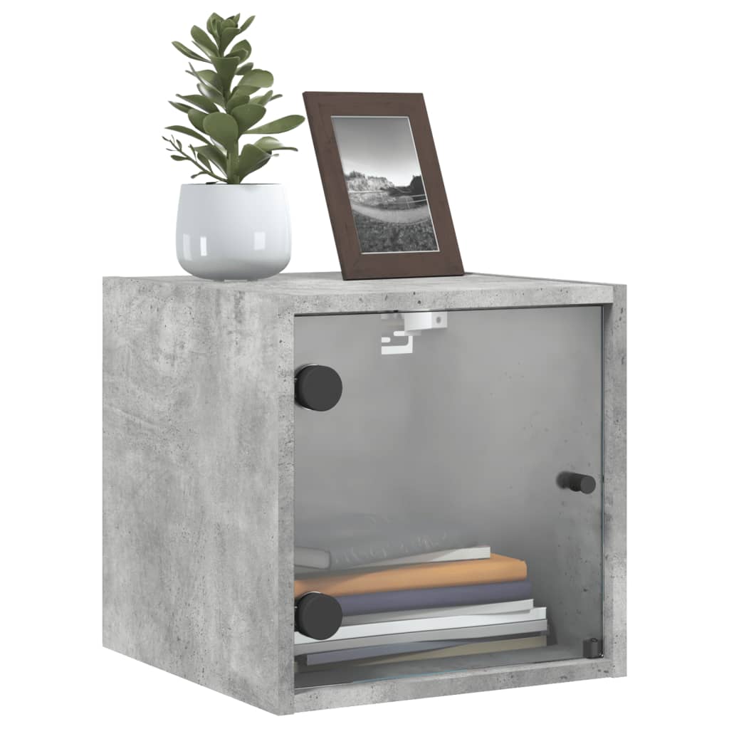 Bedside Cabinet with Glass Door Concrete Grey 35x37x35 cm