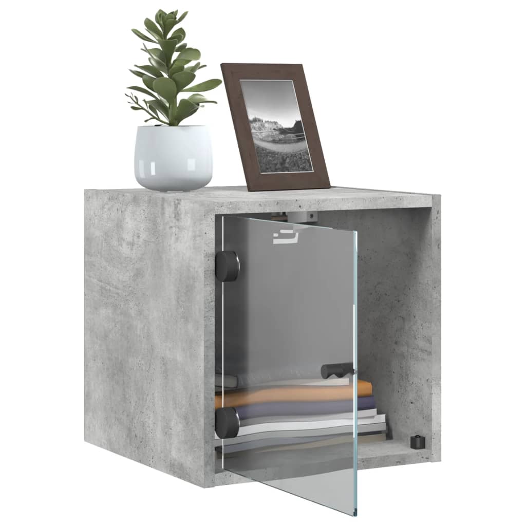 Bedside Cabinet with Glass Door Concrete Grey 35x37x35 cm