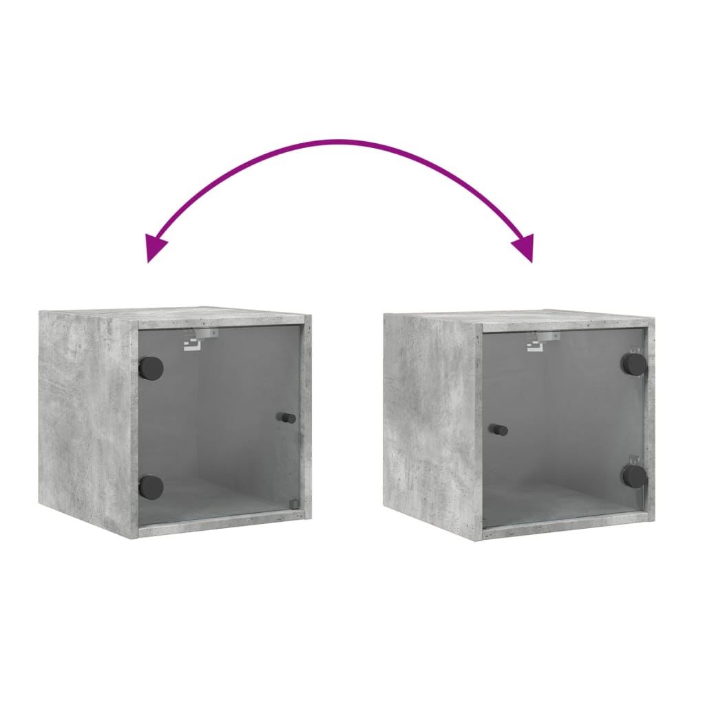 Bedside Cabinet with Glass Door Concrete Grey 35x37x35 cm