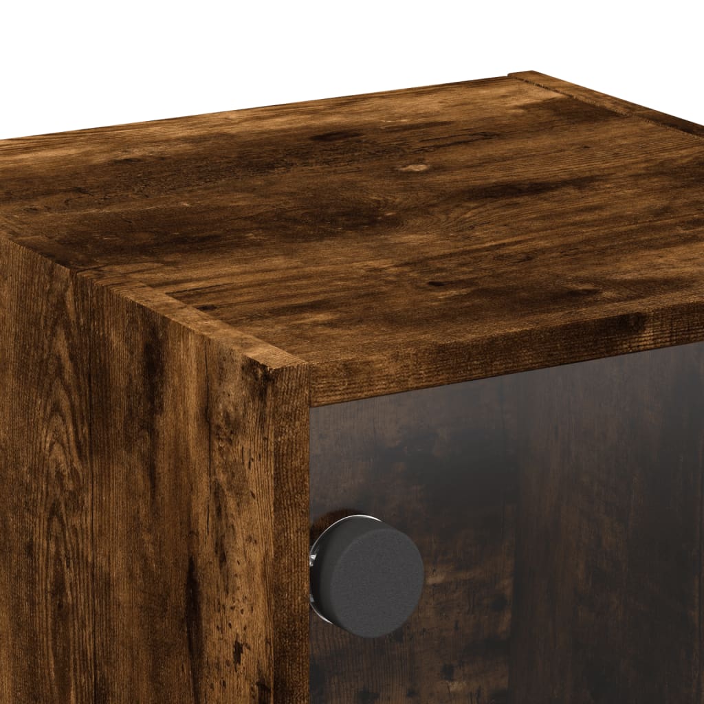 Bedside Cabinet with Glass Door Smoked Oak 35x37x35 cm