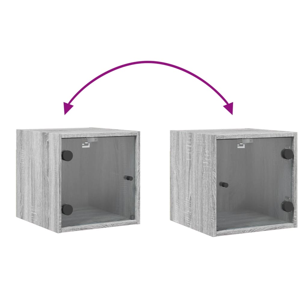 Bedside Cabinet with Glass Door Grey Sonoma 35x37x35 cm