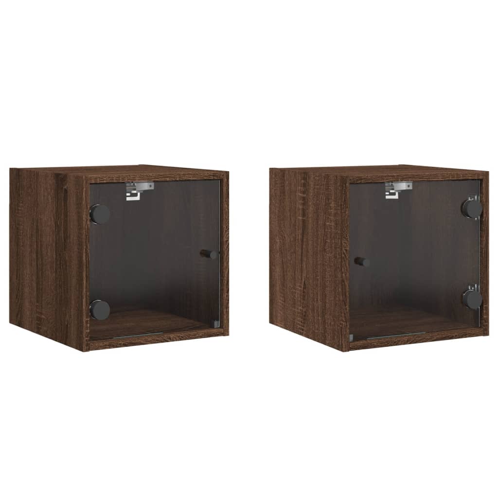 Bedside Cabinets with Glass Doors 2 pcs Brown Oak 35x37x35 cm