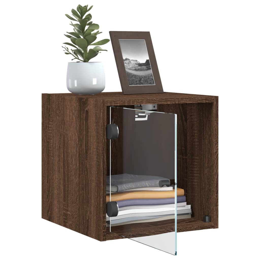 Bedside Cabinets with Glass Doors 2 pcs Brown Oak 35x37x35 cm