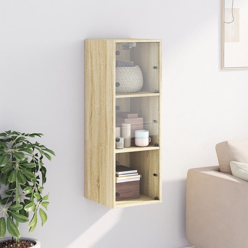 Wall Cabinet with Glass Doors Sonoma Oak 35x37x100 cm