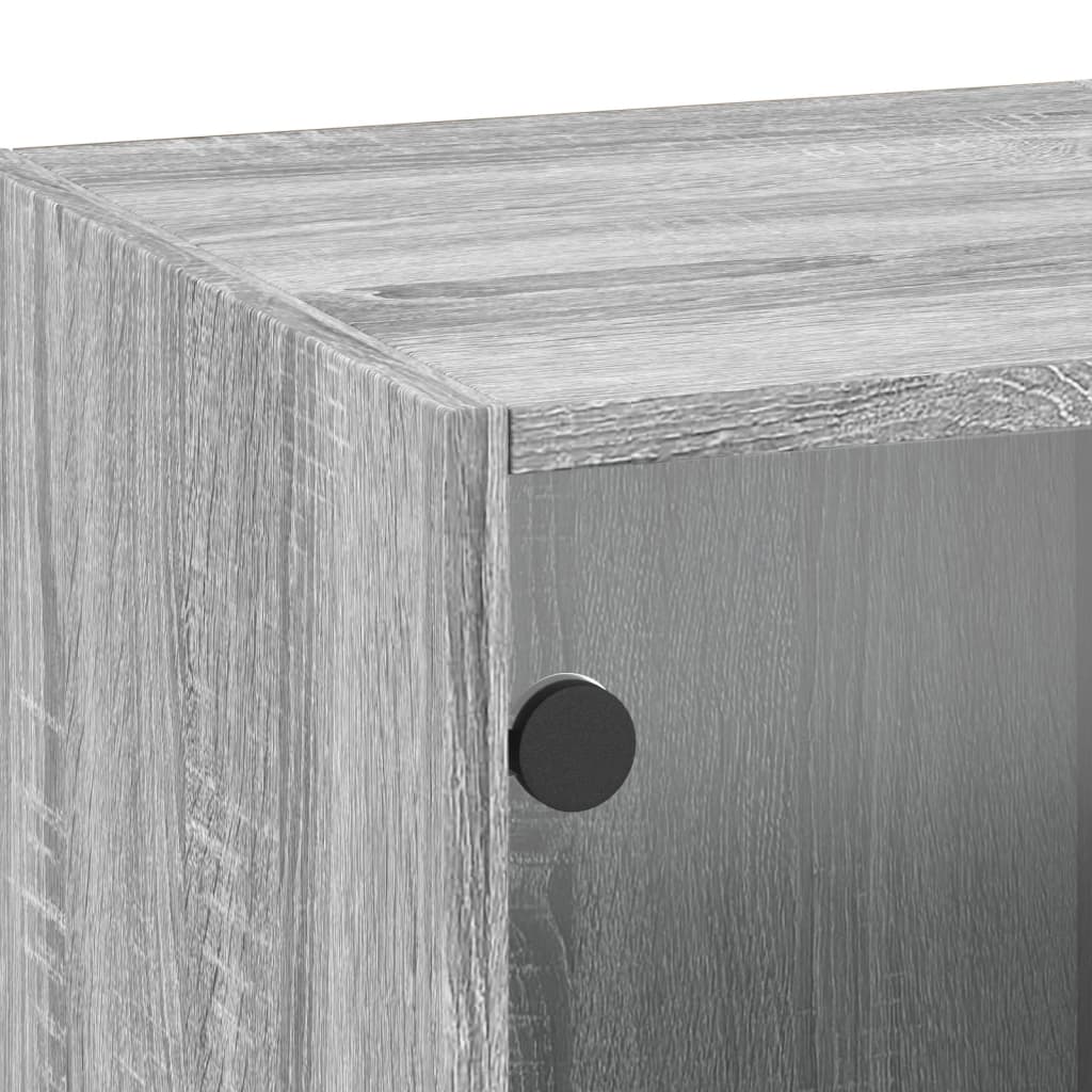 Wall Cabinet with Glass Doors Grey Sonoma 35x37x100 cm