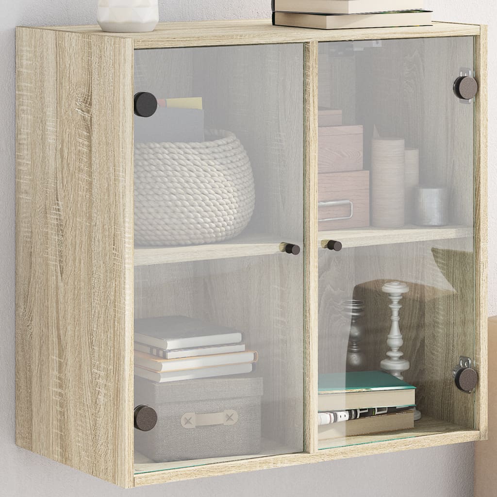 Wall Cabinet with Glass Doors Sonoma Oak 68x37x68.5 cm